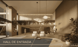 Hall de entrada imponente com decoração sofisticada e biofilia no Arkki Florianópolis.