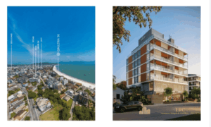 Vista área da rua do empreendimento em direção à praia no GALLERIA 50 Jurerê.