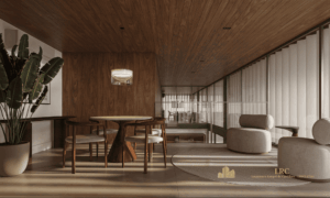 Sala multiuso moderna e estúdio de gravação de podcast no condomínio