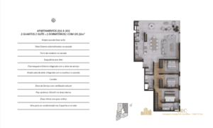 Planta baixa humanizada de apartamento exclusivo no GALLERIA 50 Jurerê.