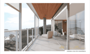 Varanda com vista panorâmica integrada em apartamento do GALLERIA 50 Jurerê.