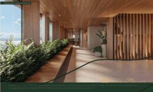 Espaço Zen e área de circulação interna com iluminação suave e decoração minimalista.