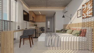 Ambiente integrado e funcional planejado para stadias short stay