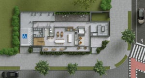 Planta de studio térreo com garden privativo no It's Jurerê