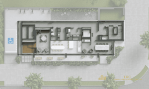 Layout técnico do pavimento mezanino e áreas comuns do prédio