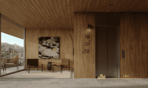 Hall de entrada imponente com design assinado e mobiliário de luxo