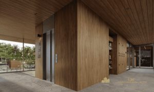 Recepção decorada e lounges de alto padrão em Jurerê Internacional