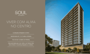 Perspectiva computadorizada da fachada externa da torre do edifício SOUL WKoerich, mostrando sua arquitetura contemporânea e imponente contra um céu azul limpo.