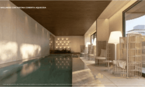 Área de lazer e wellness piscina coberta no condomínio Puerto Madero Jurerê.
