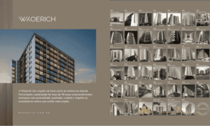 Painel institucional que reúne fotos históricas em preto e branco de dezenas de empreendimentos entregues pela construtora WKoerich ao longo de sete décadas de mercado, destacando a solidez e pontualidade da marca.
